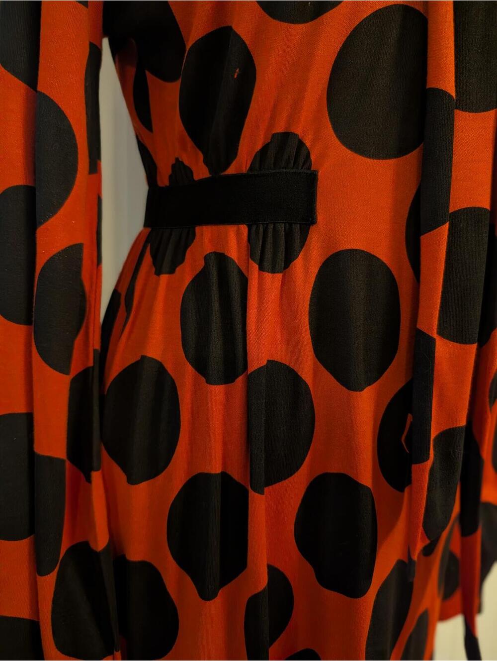 Zara Red Black Polka Dot Long Sleeve Dress with Bow Tie Neck Size S - Picture 7 of 9